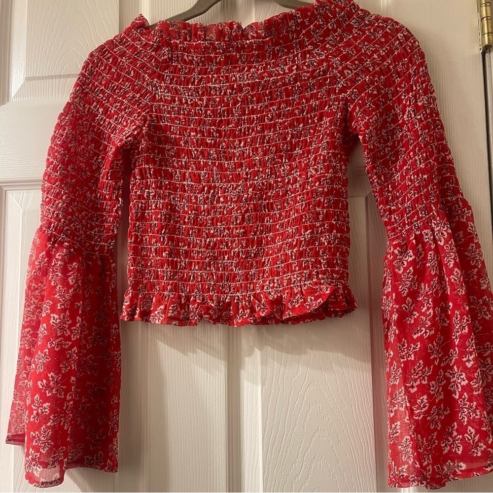 ❤️2/$15 or 3/$21❤️ RD Style Smocked Bell Sleeve Crop Top Blouse, Size XS